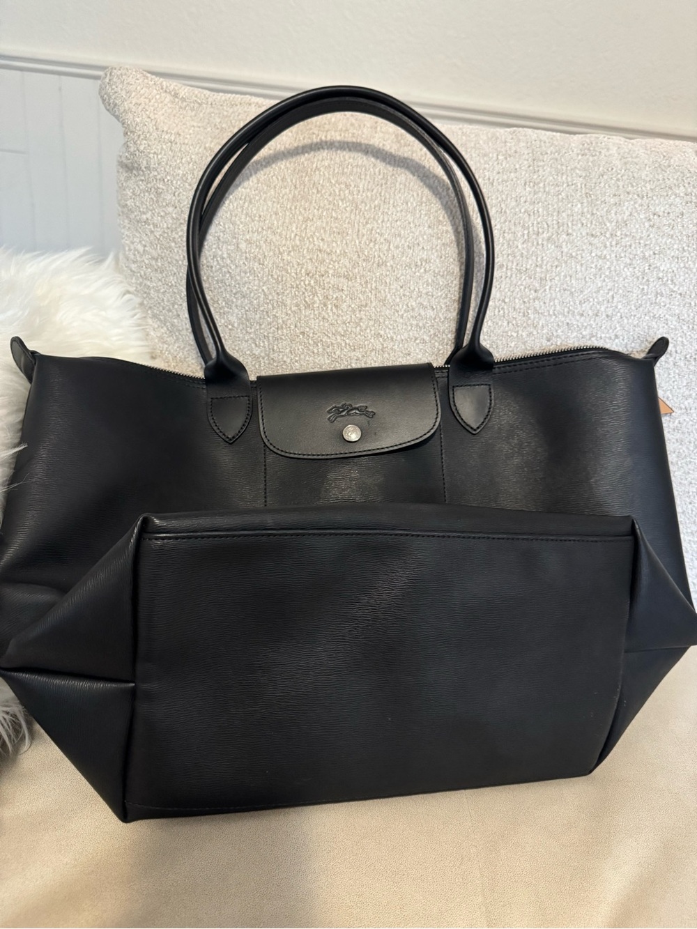 Longchamp Le Pliage City Large Coated
Canvas Tote Bag black leather